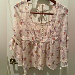Decree Peasant Blouse Top Sheer Floral Junior's Large, Chest 34"